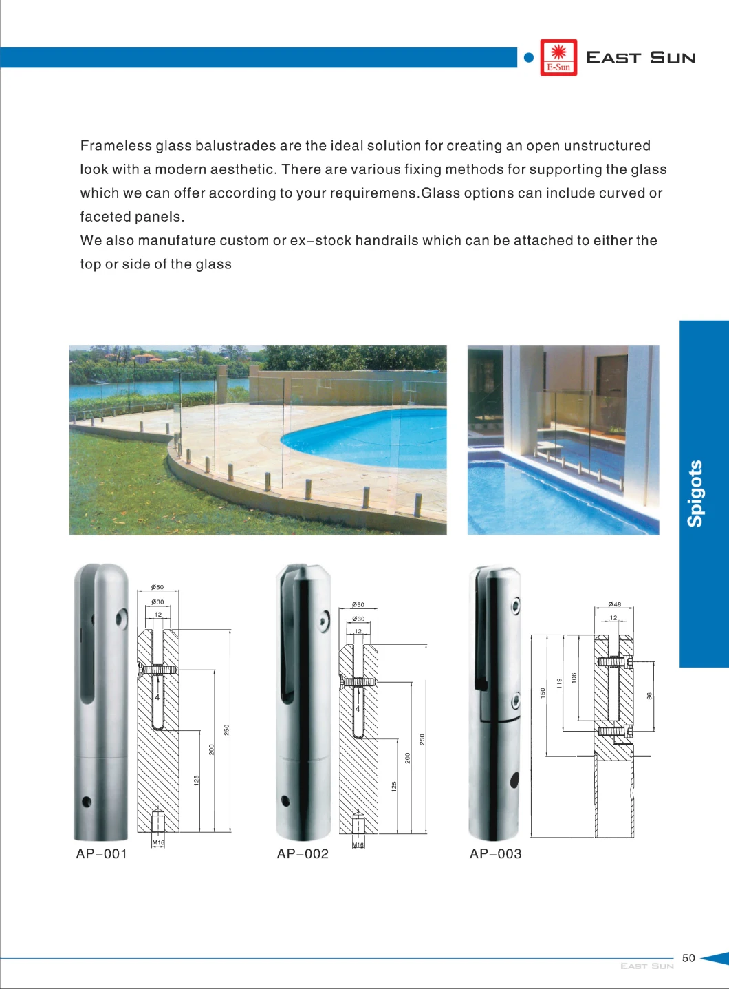 Frameless Glass Balustrade  Pool Fencing Spigot (AP-009)